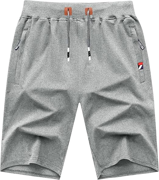 GEEK LIGHTING Mens Shorts Casual Cotton Drawstring Zipper Pockets Elastic Waist Lightweight Summer Athletic Beach Shorts