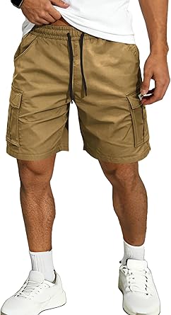 Men's Lightweight Cargo Shorts with Drawstring-Breathable,Comfy Casual Outdoor Shorts for Hiking Gym Workout