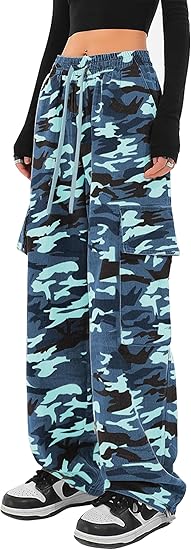 Cargo Pants Women Baggy Streetwear Y2K Drawstring Trousers Wide Leg Pants