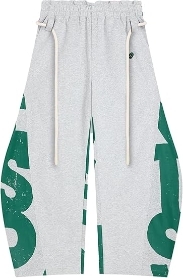 Print Baggy Barrel Sweatpants Wide Leg Pants for Women Men Casual Elastic Waist Unisex Graphic Lantern Trouser