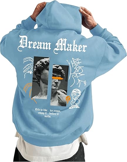 Men's Oversized Graphic Hooded Sweatshirt Letter Figure Print Hoodie Pullover Top